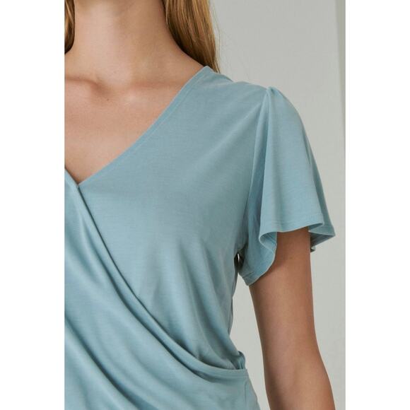 NWT Lucky Brand Sandwash Short Sleeve Wrap Top, Mineral Blue, Women’s Large - Picture 3 of 12